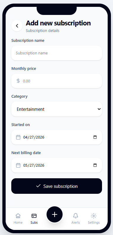 Add new subscription form in QPayo